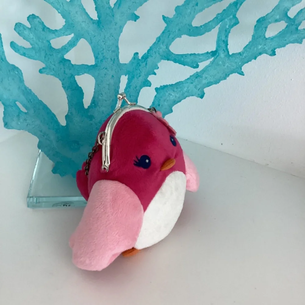 Vint. Gymboree Bird Flower Plush Handbag Animal Change Purse 6”Pink Chain strap